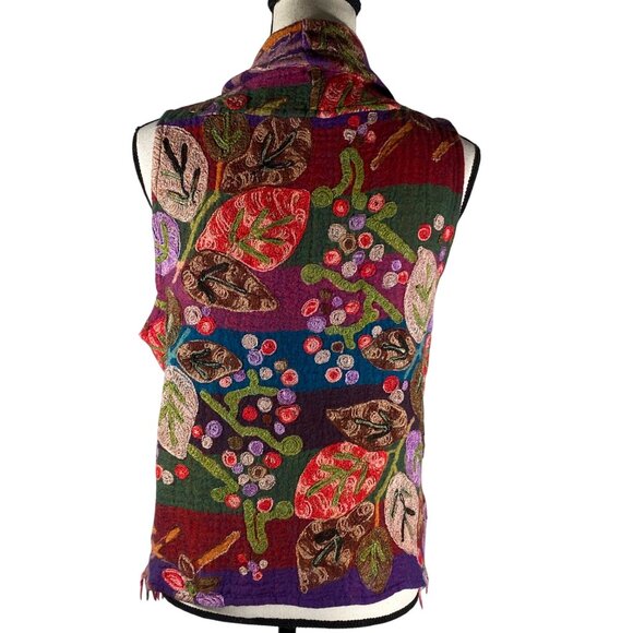 Handmade Anu XL Colorful Wool open Vest Embroidered Floral Design Fringe boho - Picture 3 of 12